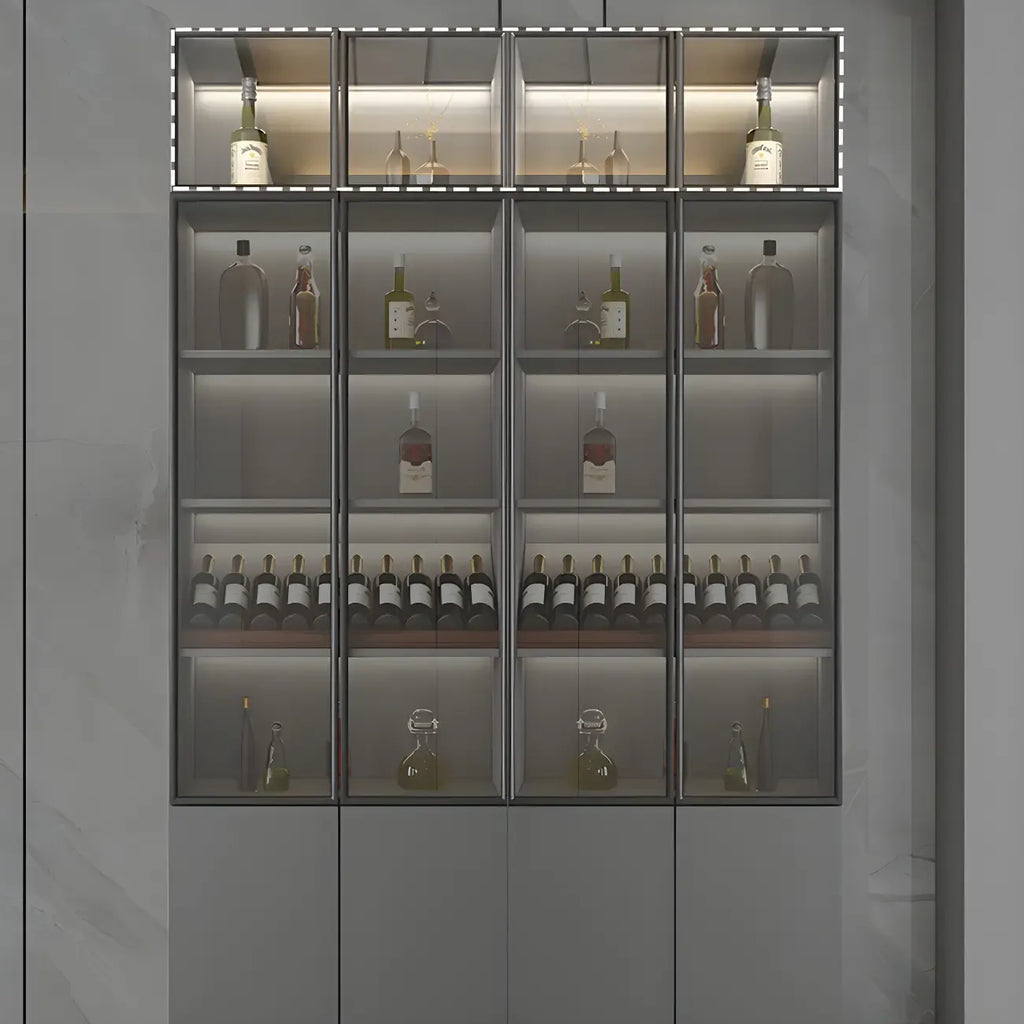 Vitrine en bois gris avec portes vitrées et tiroirs