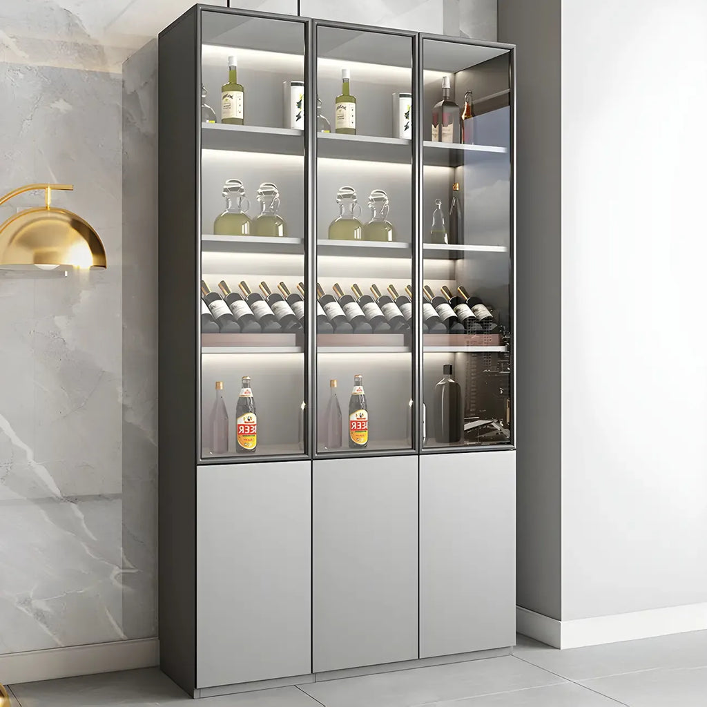 Vitrine en bois gris avec portes vitrées et tiroirs