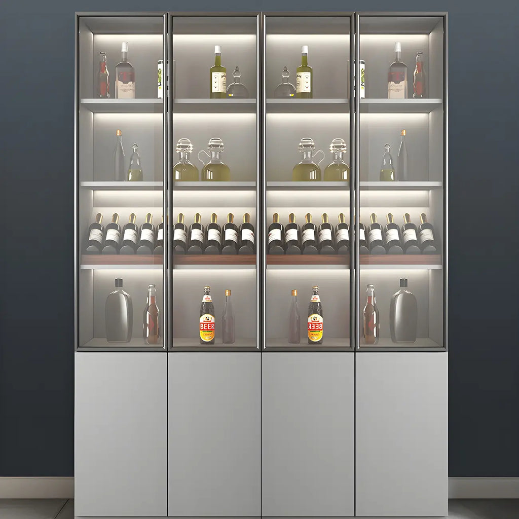 Vitrine en bois gris avec portes vitrées et tiroirs