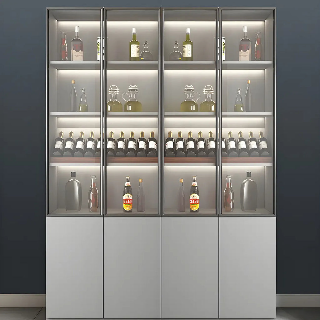 Vitrine en bois gris avec portes vitrées et tiroirs