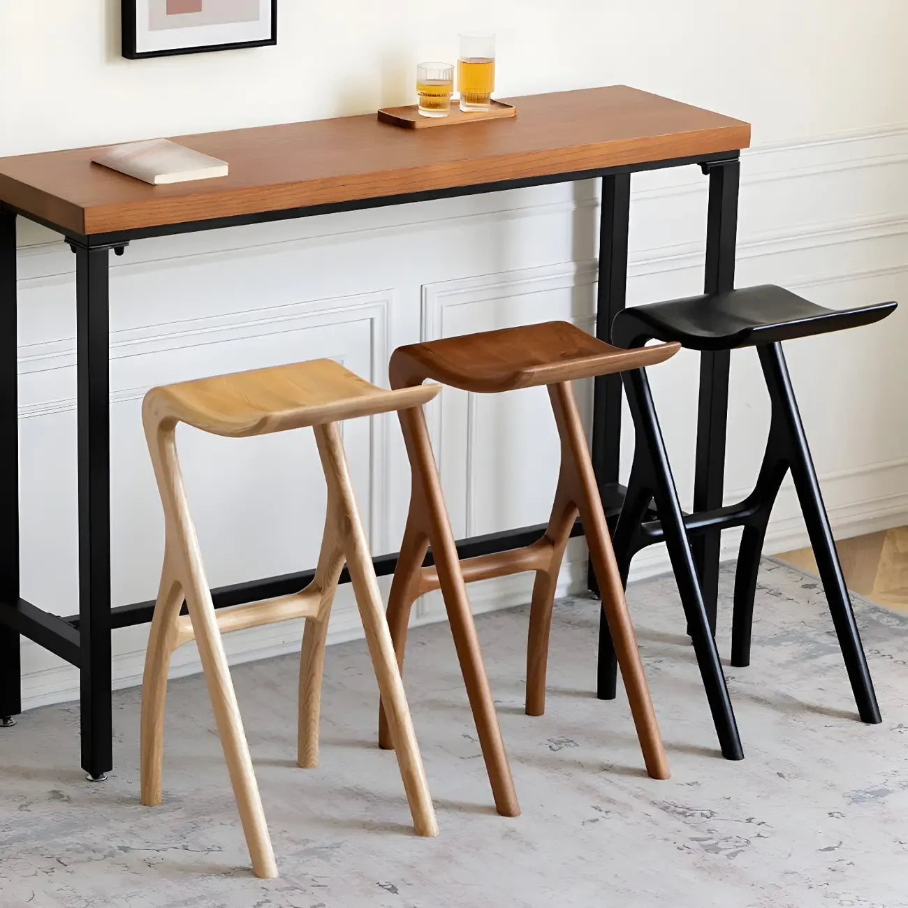 Tabourets de bar minimalistes en bois, sans dossier, hauteur comptoir