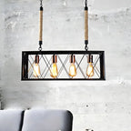 Suspension rectangulaire industrielle à 4 lumières en métal noir