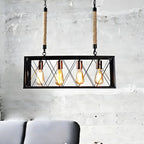 Suspension rectangulaire industrielle à 4 lumières en métal noir