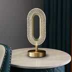 Lampe de table LED Art Déco de luxe en forme d'anneau en laiton doré et acrylique