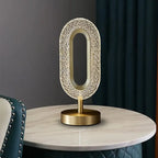Lampe de table LED Art Déco de luxe en forme d'anneau en laiton doré et acrylique