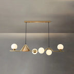 Îlot de cuisine moderne avec lustre globe en verre doré