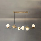 Îlot de cuisine moderne avec lustre globe en verre doré