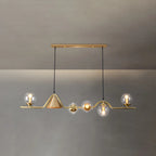 Îlot de cuisine moderne avec lustre globe en verre doré
