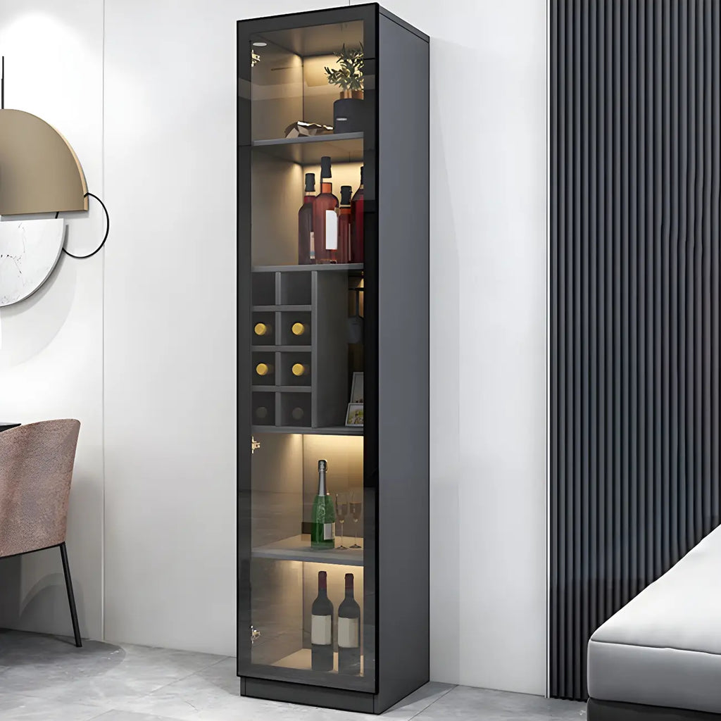 Vitrine en bois noir avec portes vitrées et éclairage intégré