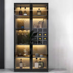 Vitrine en bois noir avec portes vitrées et éclairage intégré
