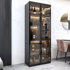 Vitrine en bois noir avec portes vitrées et éclairage intégré