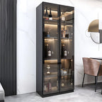 Vitrine en bois noir avec portes vitrées et éclairage intégré