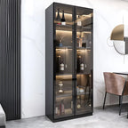 Vitrine en bois noir avec portes vitrées et éclairage intégré