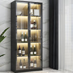 Vitrine en bois noir avec portes vitrées et éclairage intégré