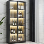 Vitrine en bois noir avec portes vitrées et éclairage intégré