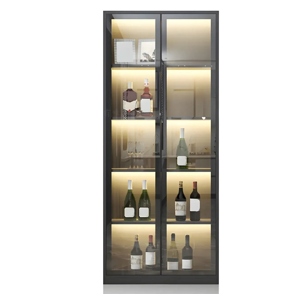 Vitrine en bois noir avec portes vitrées et éclairage intégré