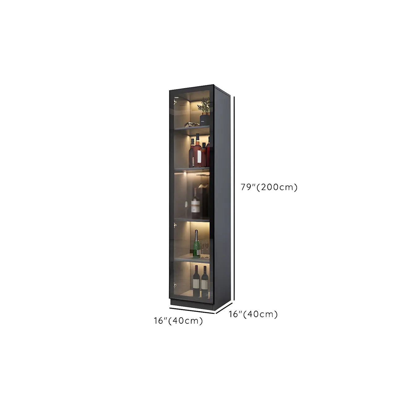 Vitrine en bois noir avec portes vitrées et éclairage intégré