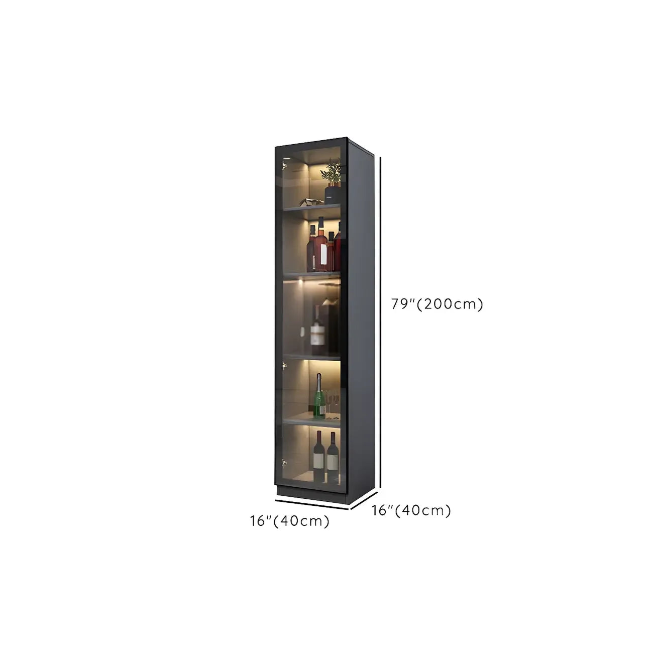 Vitrine en bois noir avec portes vitrées et éclairage intégré