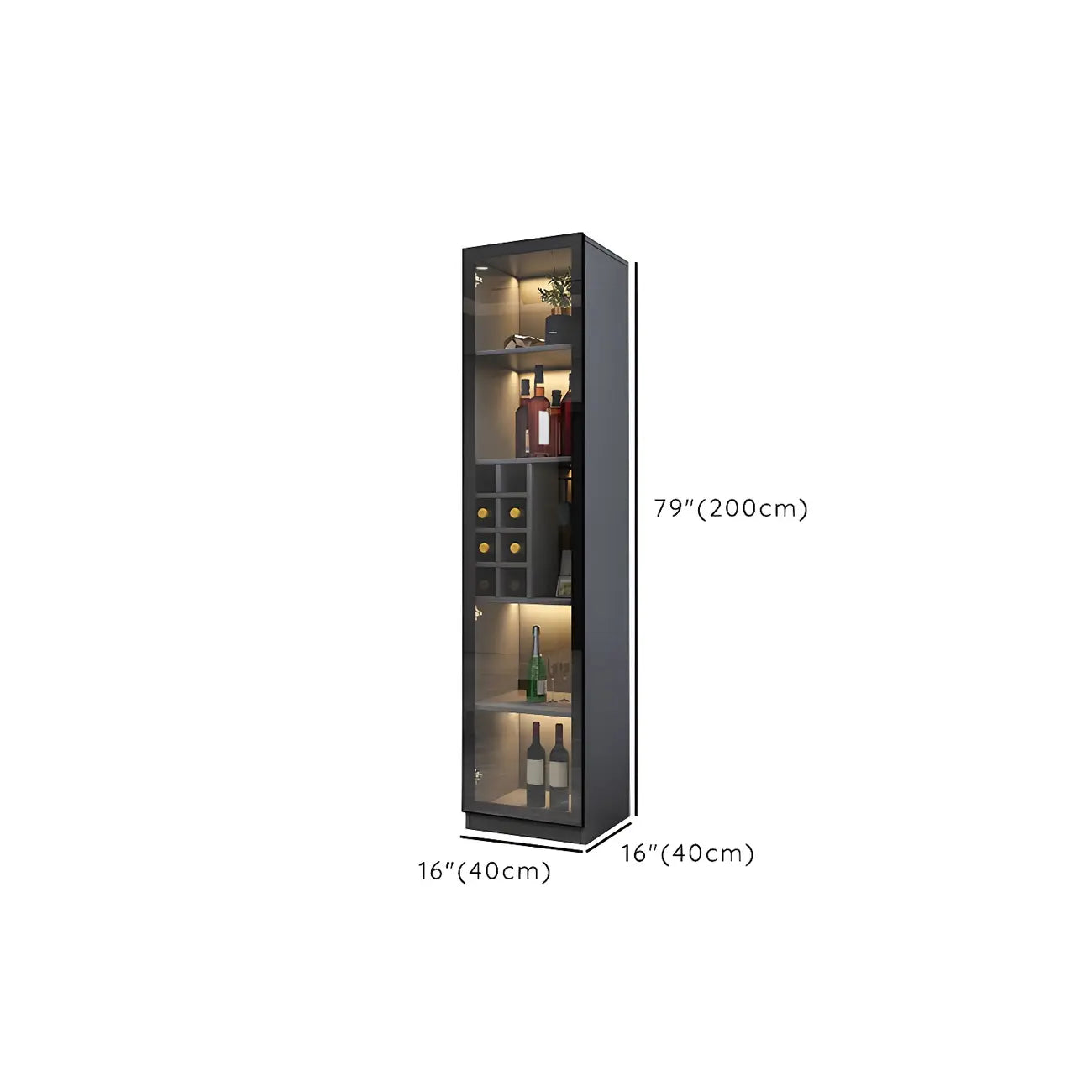 Vitrine en bois noir avec portes vitrées et éclairage intégré