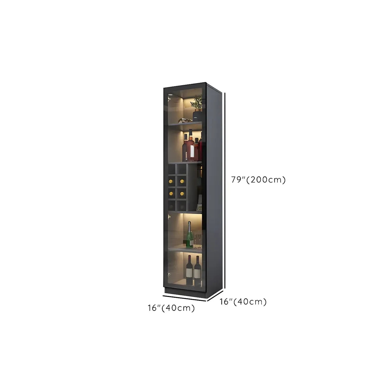 Vitrine en bois noir avec portes vitrées et éclairage intégré