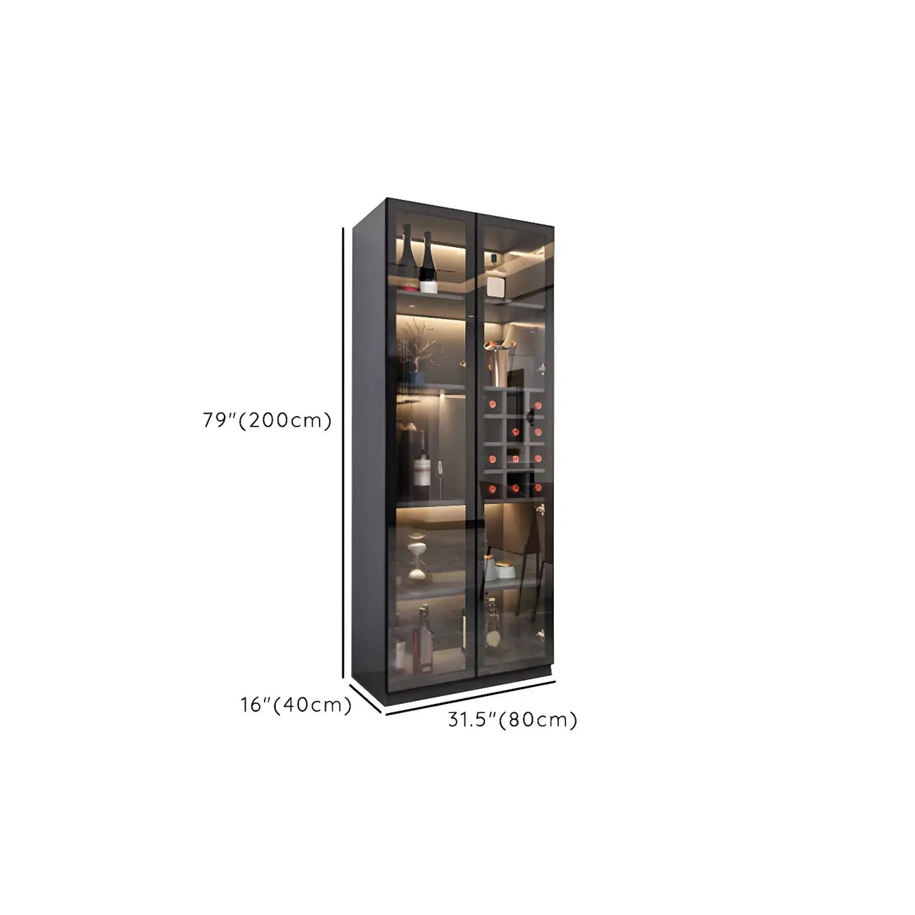 Vitrine en bois noir avec portes vitrées et éclairage intégré