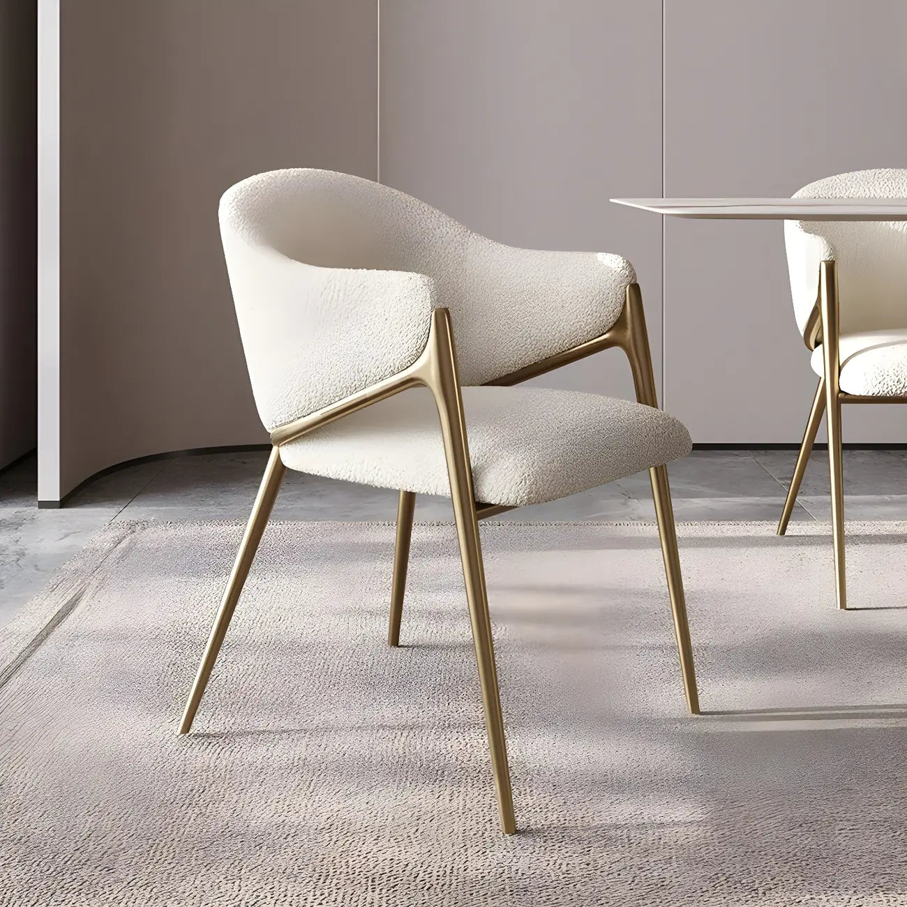 Ensemble de 2 chaises de salle à manger blanches contemporaines en sherpa à dossier bas