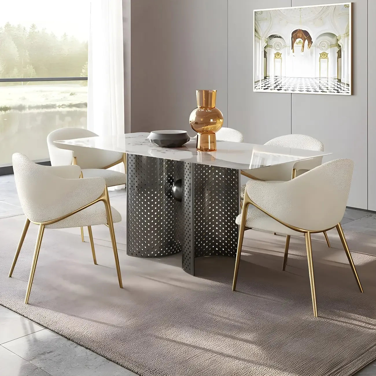 Ensemble de 2 chaises de salle à manger blanches contemporaines en sherpa à dossier bas