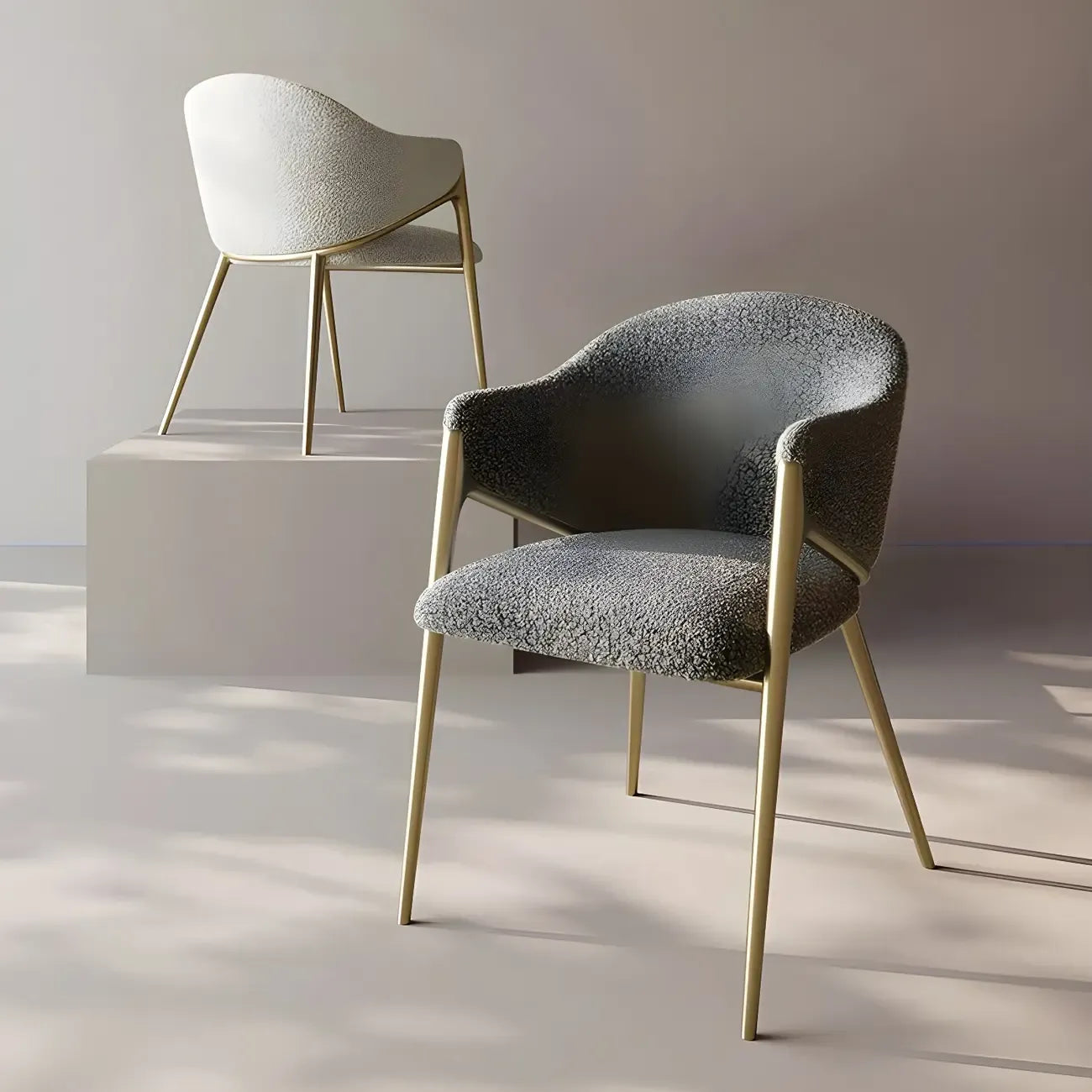 Ensemble de 2 chaises de salle à manger blanches contemporaines en sherpa à dossier bas
