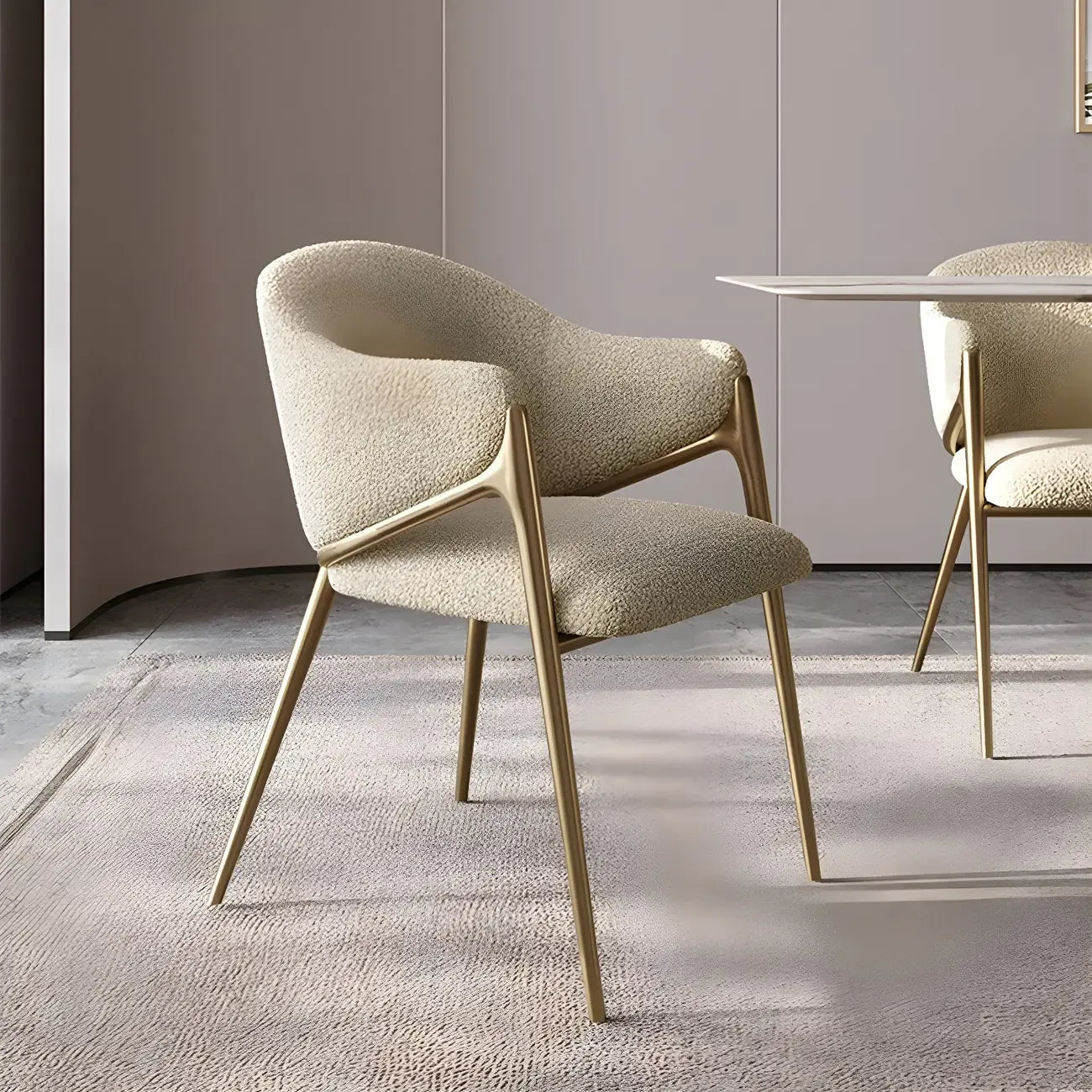 Ensemble de 2 chaises de salle à manger blanches contemporaines en sherpa à dossier bas