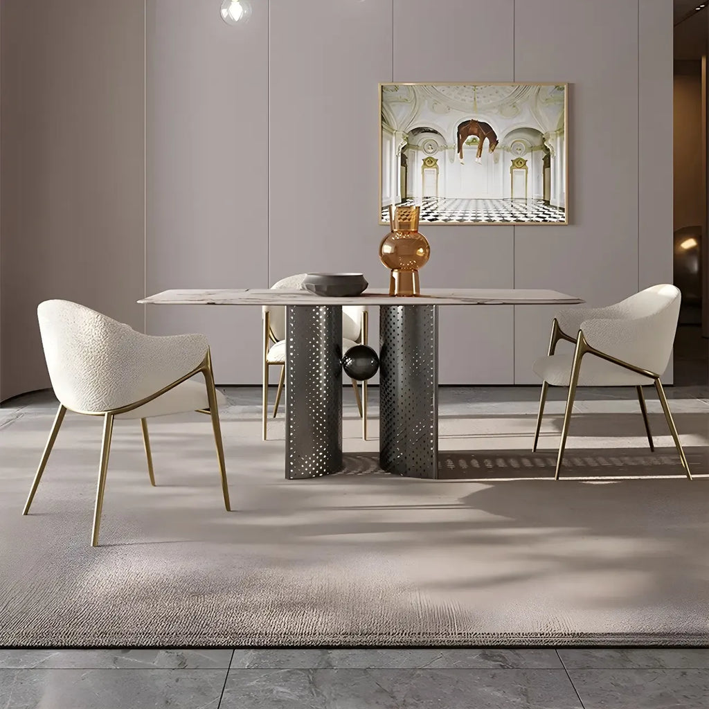 Ensemble de 2 chaises de salle à manger blanches contemporaines en sherpa à dossier bas