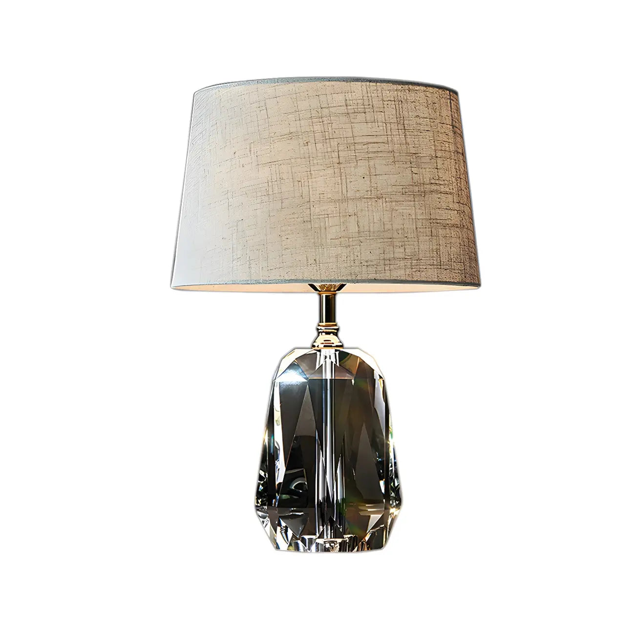 Lampe de table élégante à pied cylindrique en cristal et abat-jour en lin