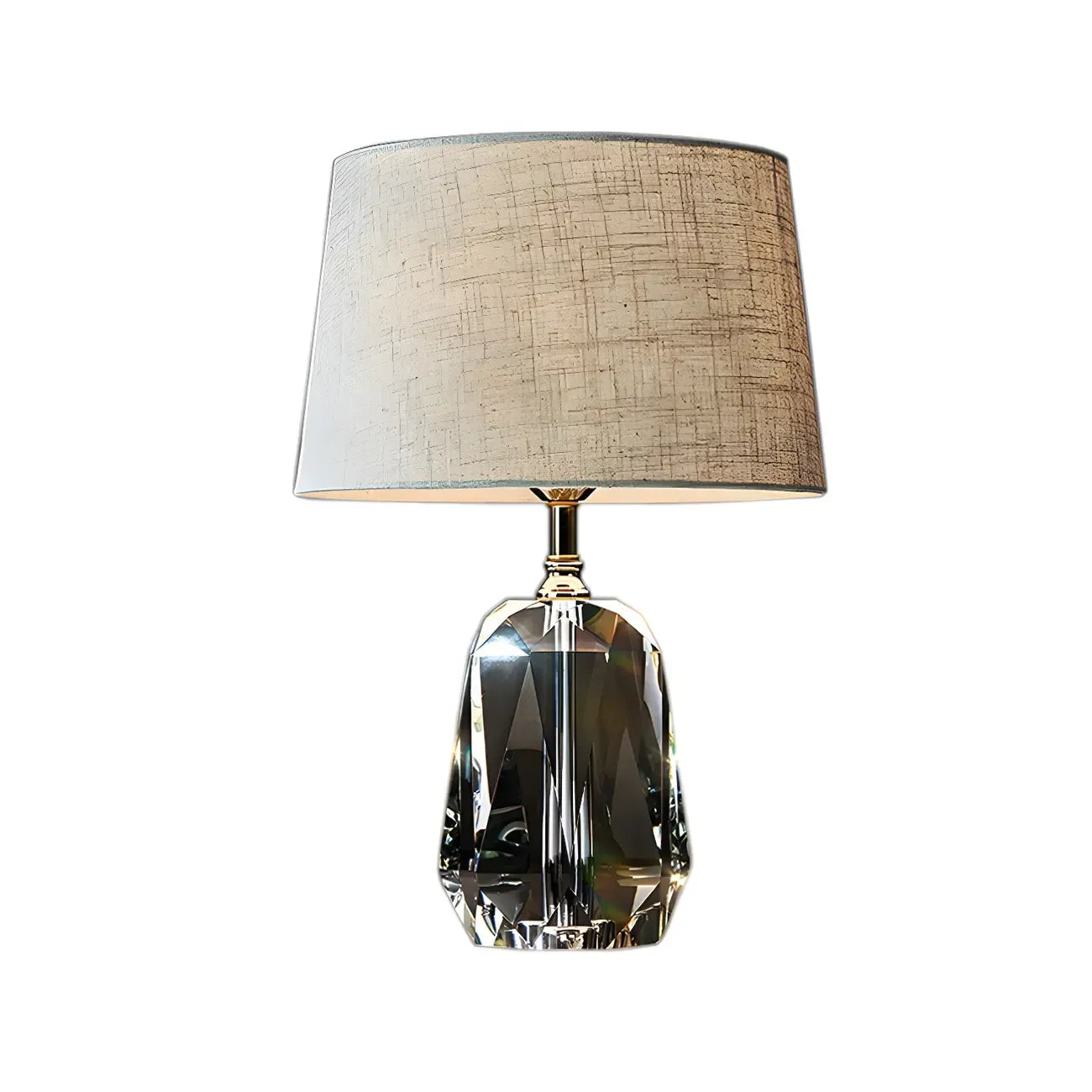 Lampe de table élégante à pied cylindrique en cristal et abat-jour en lin