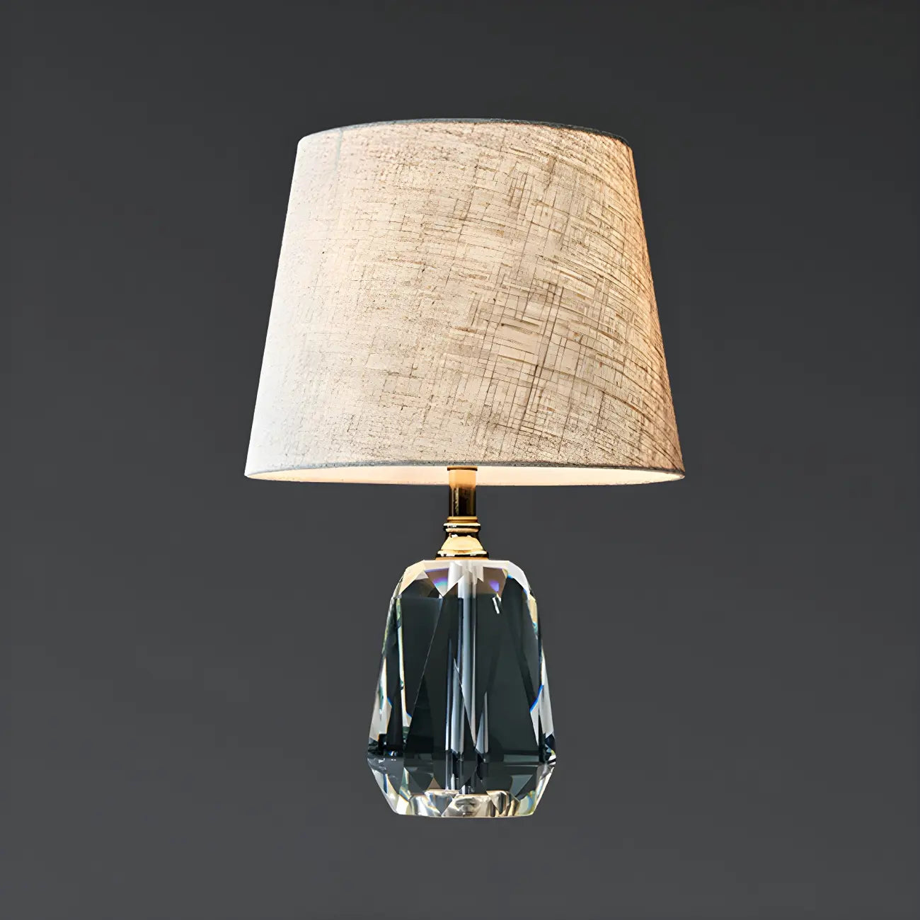 Lampe de table élégante à pied cylindrique en cristal et abat-jour en lin
