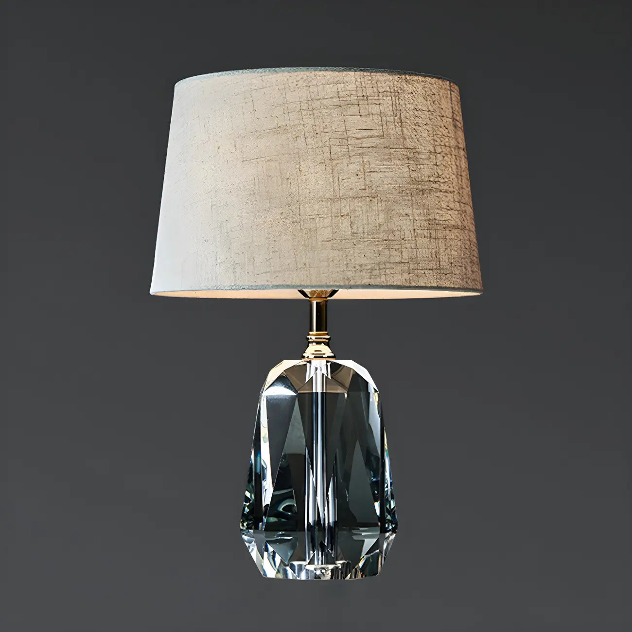 Lampe de table élégante à pied cylindrique en cristal et abat-jour en lin