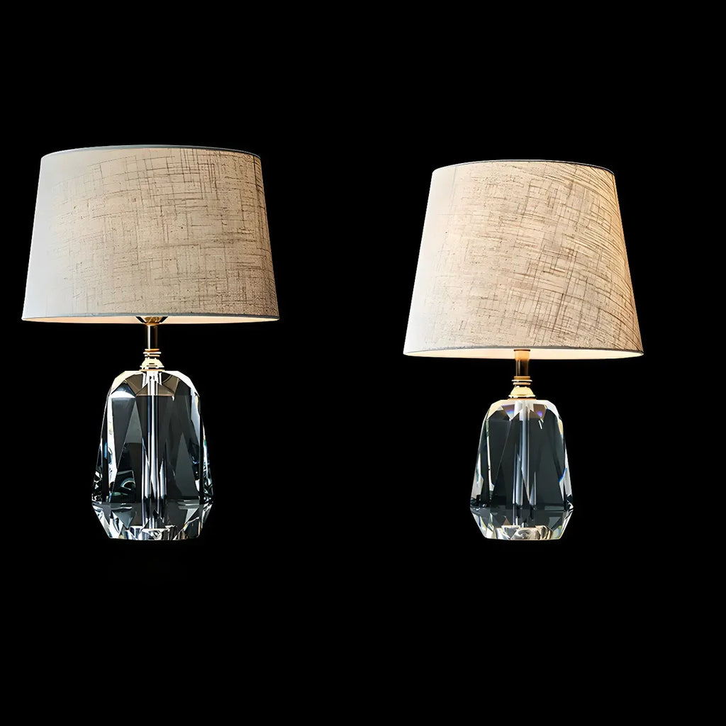 Lampe de table élégante à pied cylindrique en cristal et abat-jour en lin