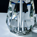Lampe de table élégante à pied cylindrique en cristal et abat-jour en lin