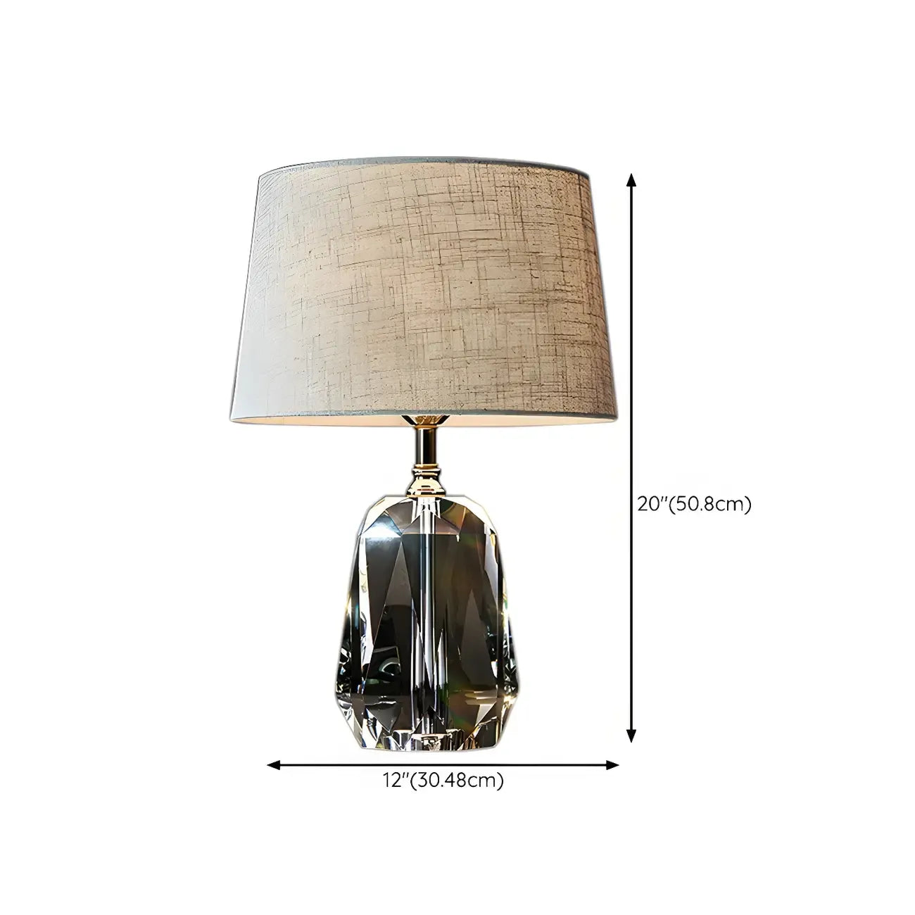 Lampe de table élégante à pied cylindrique en cristal et abat-jour en lin