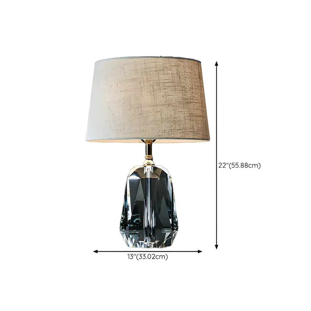 Lampe de table élégante à pied cylindrique en cristal et abat-jour en lin