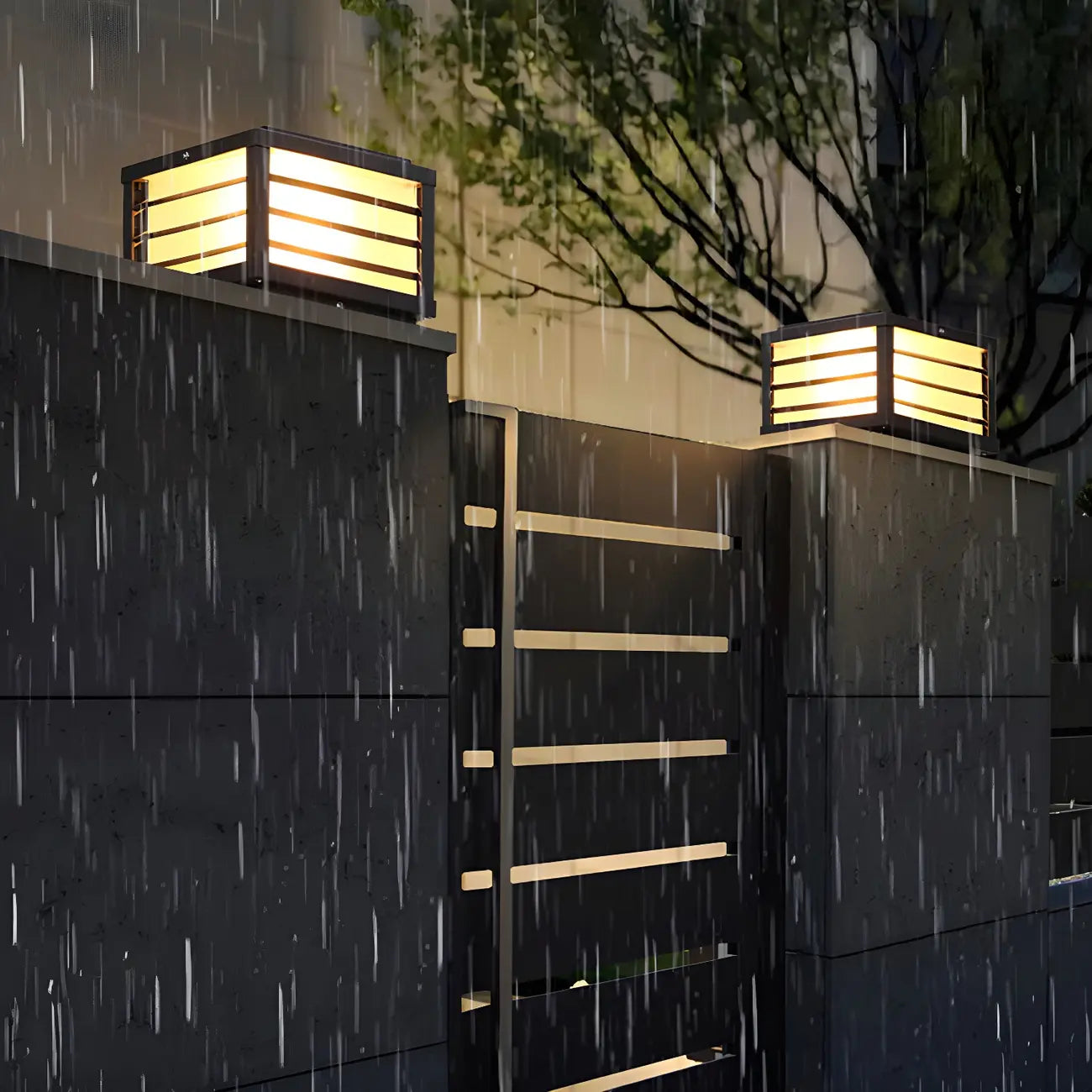Lampes solaires LED rectangulaires noires pour poteaux extérieurs