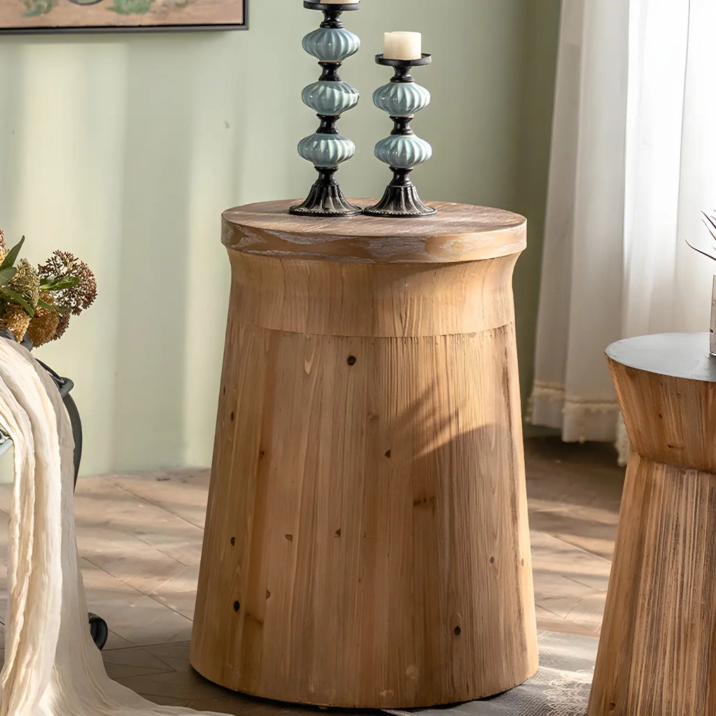 Table d'appoint ronde rustique en bois avec finition naturelle