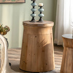 Table d'appoint ronde rustique en bois avec finition naturelle