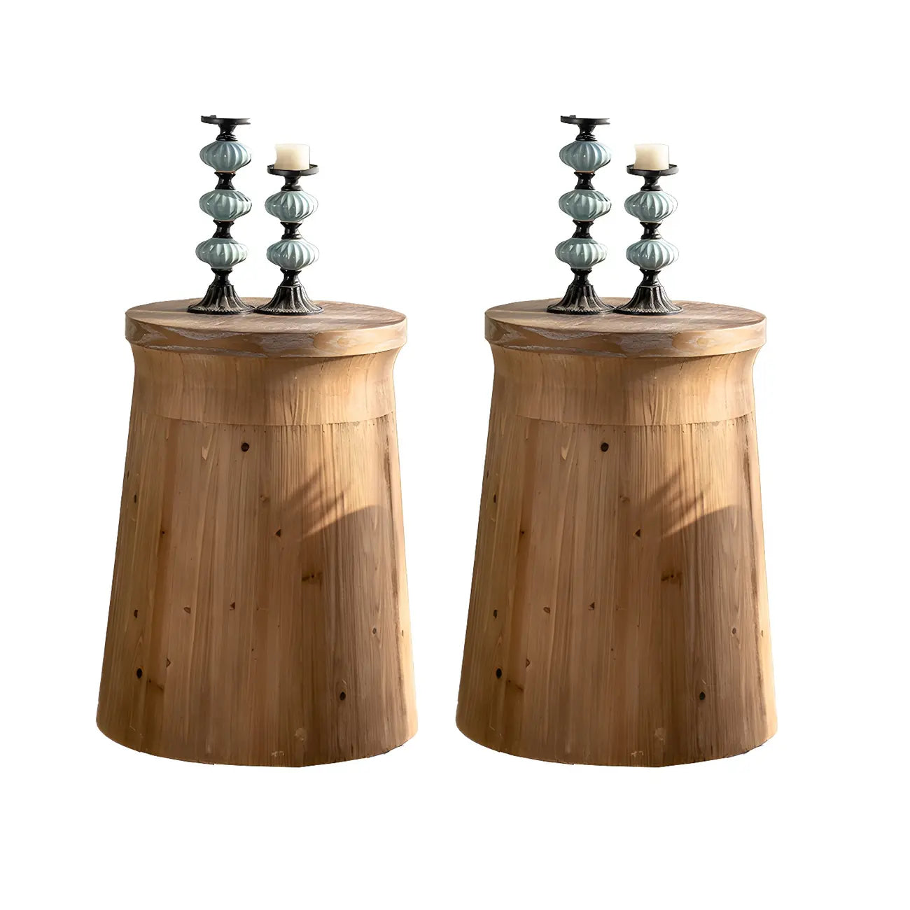 Table d'appoint ronde rustique en bois avec finition naturelle