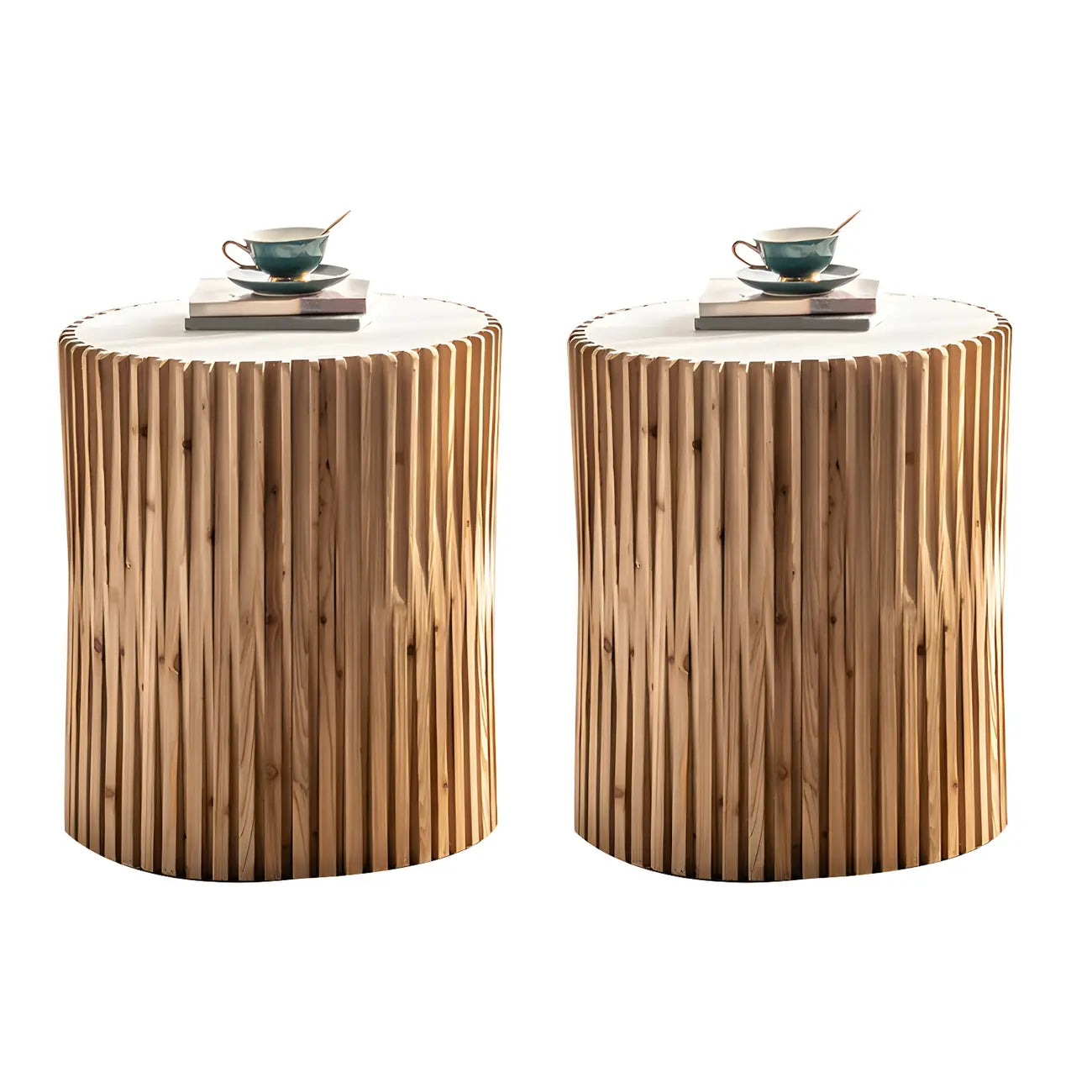 Table d'appoint ronde rustique en bois avec finition naturelle