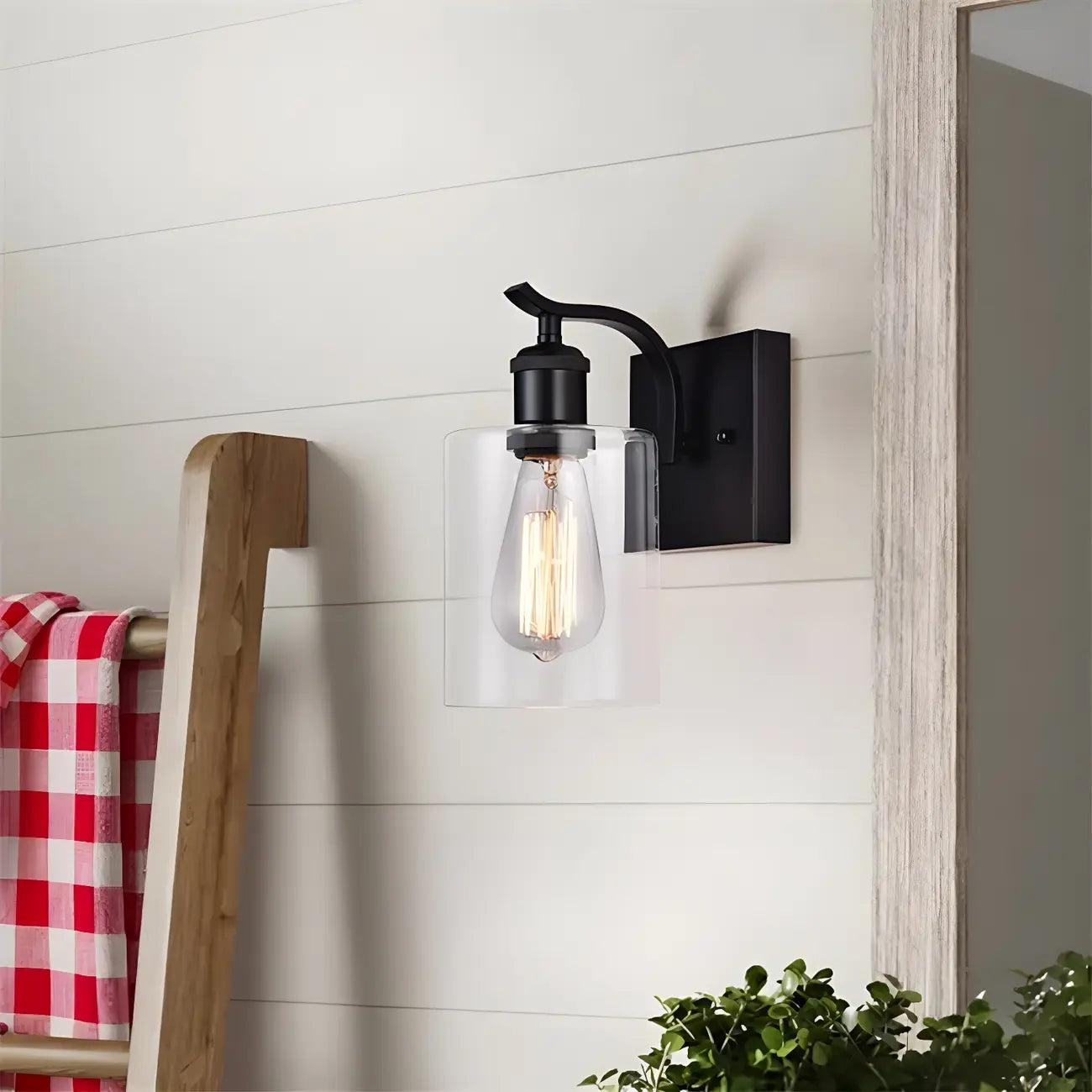 Applique murale moderne cylindrique en métal et verre à une lumière pour salle de bain