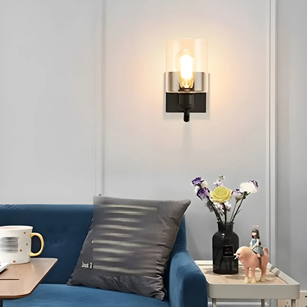 Applique murale moderne cylindrique en métal et verre à une lumière pour salle de bain