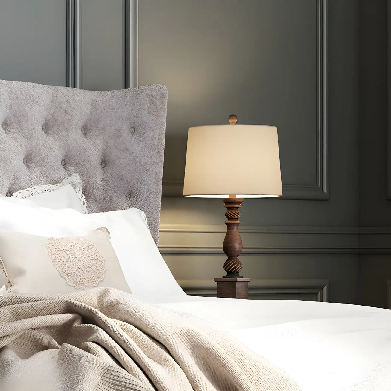 Lampe de table LED traditionnelle en résine brune pour éclairage de chevet