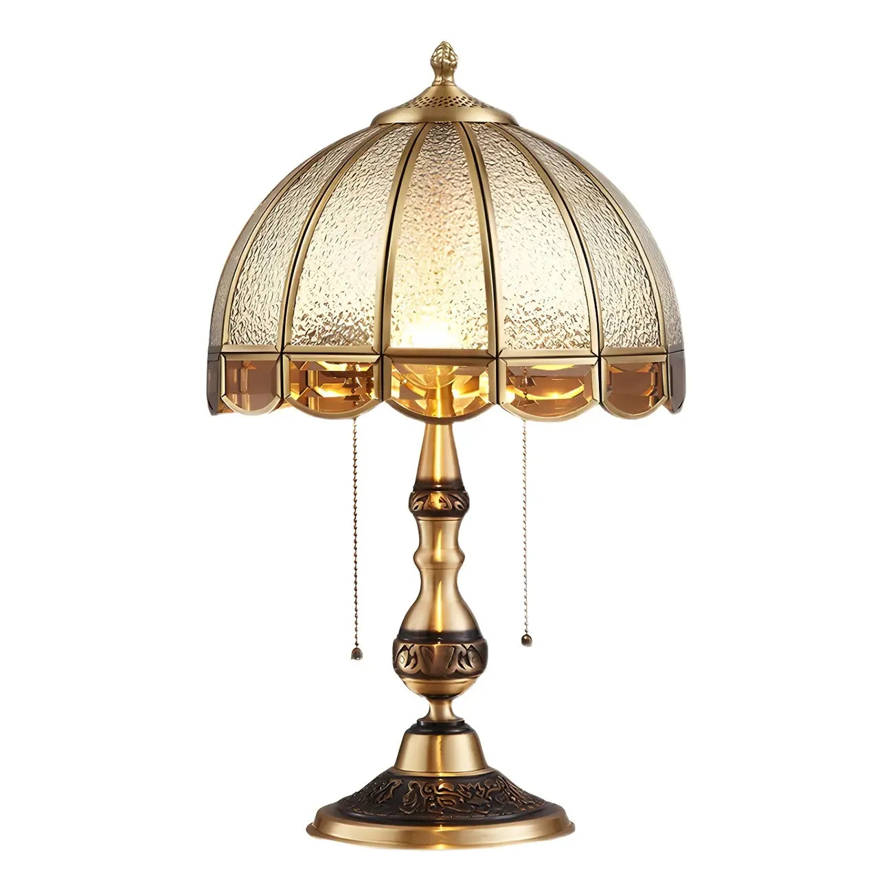 Lampada da tavolo vintage di lusso a forma di cupola in ottone e vetro