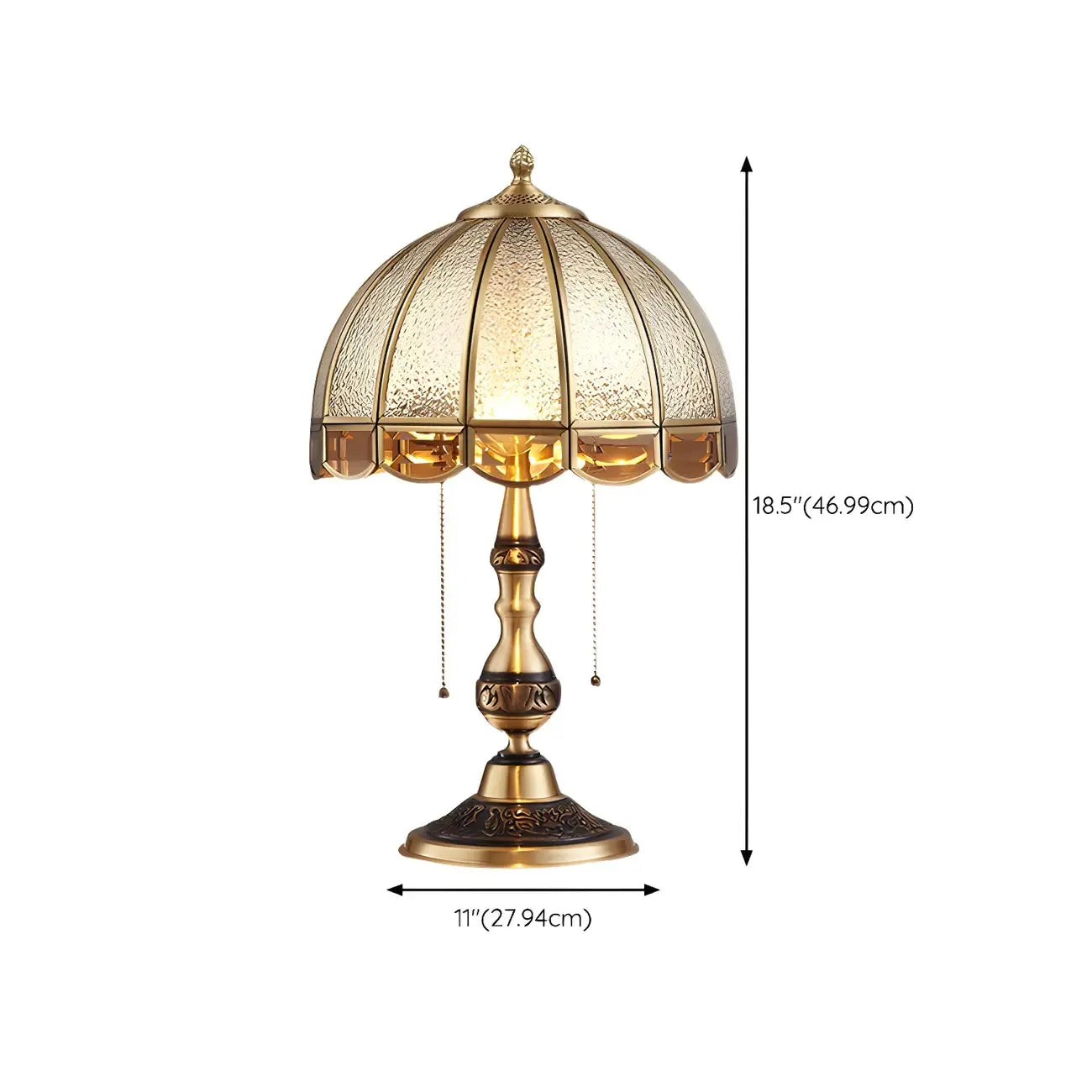 Lampada da tavolo vintage di lusso a forma di cupola in ottone e vetro