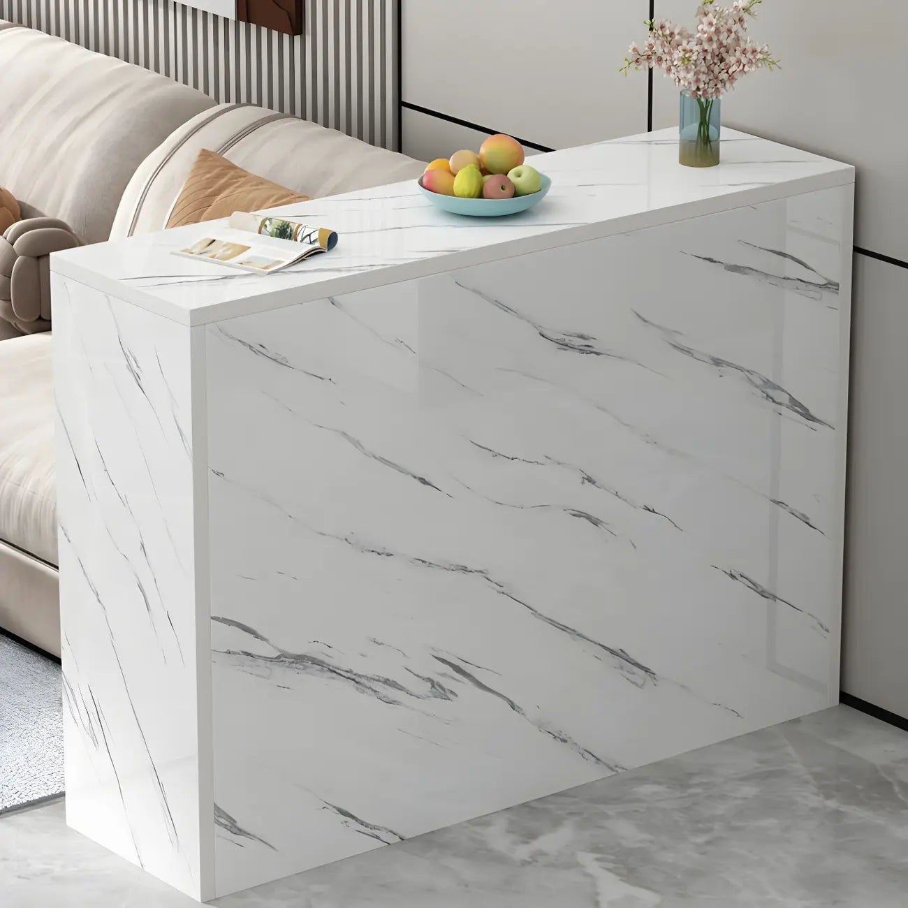 Table de bar rectangulaire blanche en bois pour salon