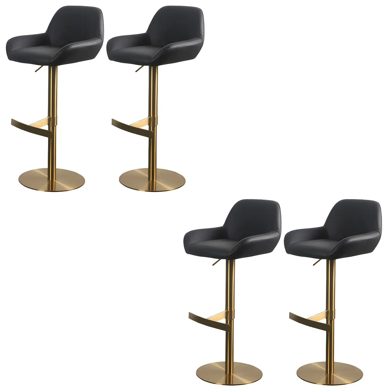 Tabourets de bar pivotants et réglables en métal brillant
